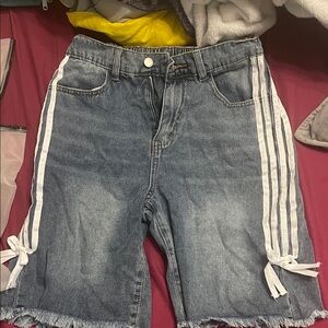 SHEIN Blue Jean Shorts with White Stripes